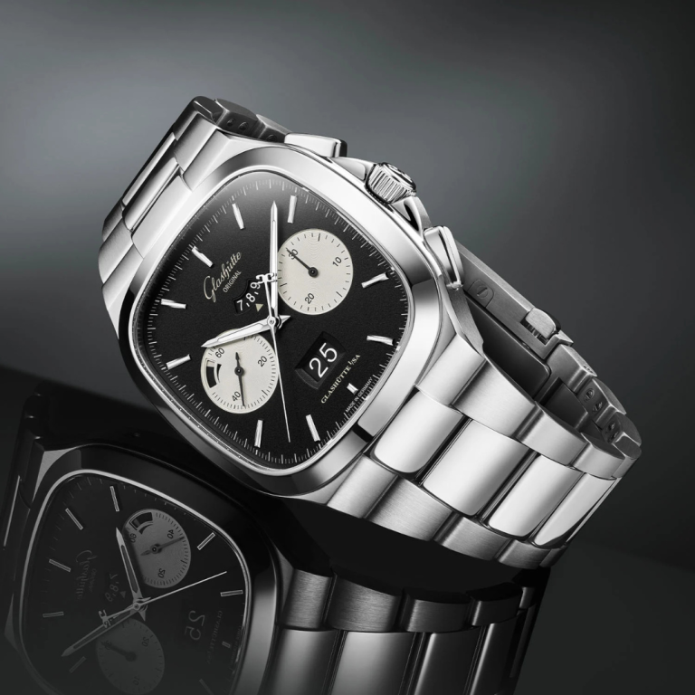 Glashütte Original Seventies Chronograph XV with matte black dial on a stainless steel bracelet
